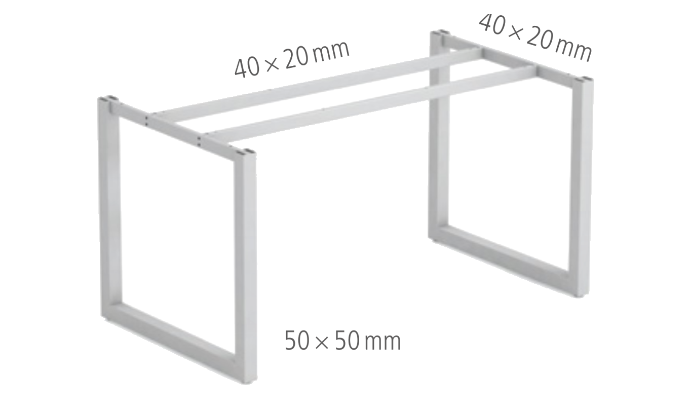 Nákres kovové podnože ve tvaru O stolu HOBIS Uni O UE O 1200 RU — profil 50 × 50 mm, spojovací profily 40 × 20 mm