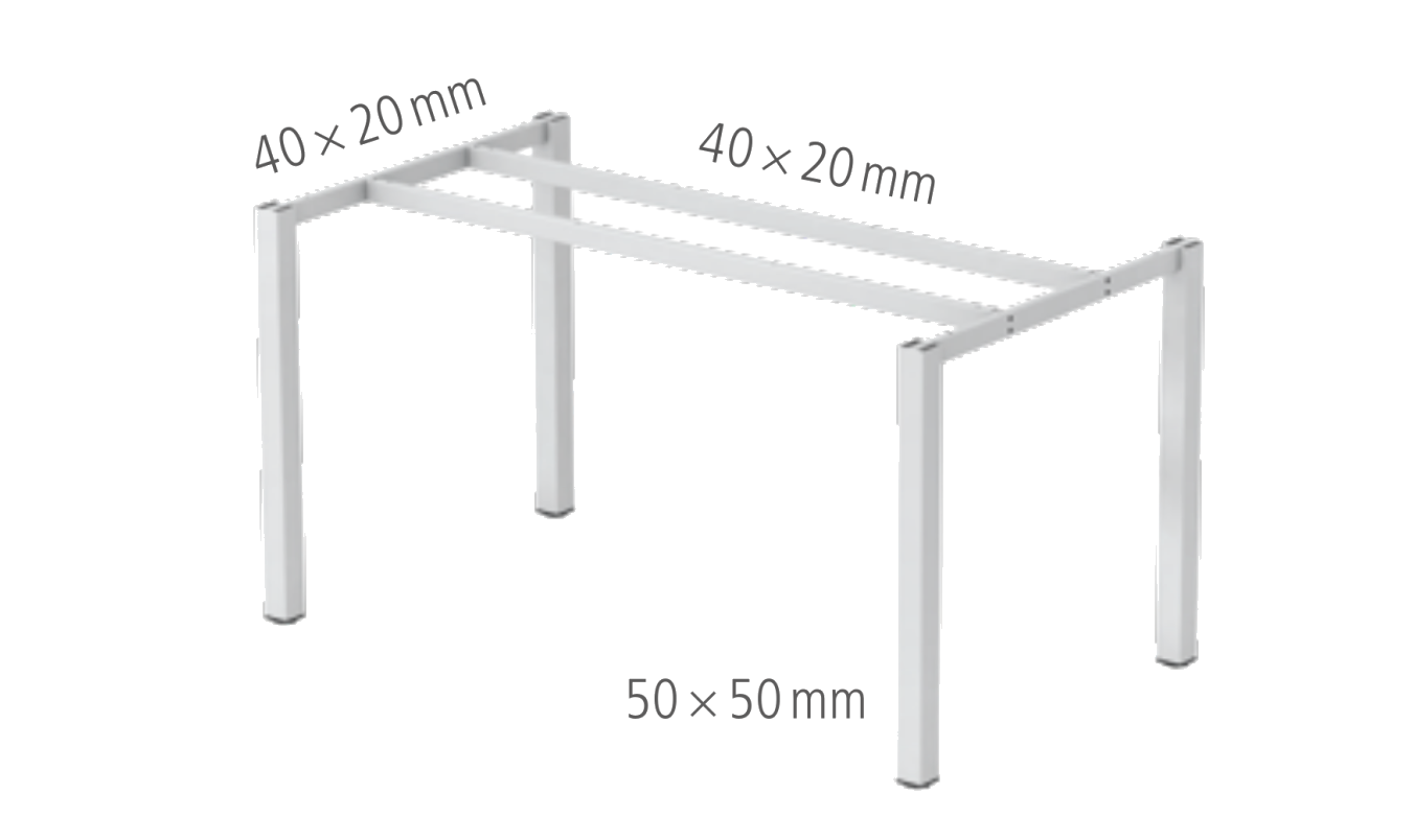 Podnož stolu HOBIS Uni US 1200 — kovová konstrukce, nohy 50 × 50 mm a spojovací profily 40 × 20 mm